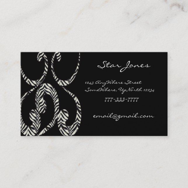 Cartões de visitas Chic Zebra Swirls (Frente)