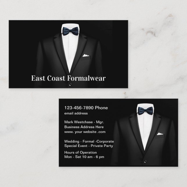 Cartões de visitas Classy Formalwear (Frente/Verso)