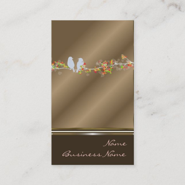 Cartões de visitas com pássaros apaixonados em tom (Frente)
