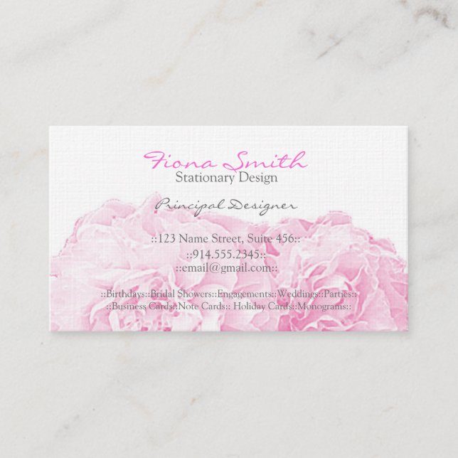 Cartões de visitas cor-de-rosa da peônia (Frente)