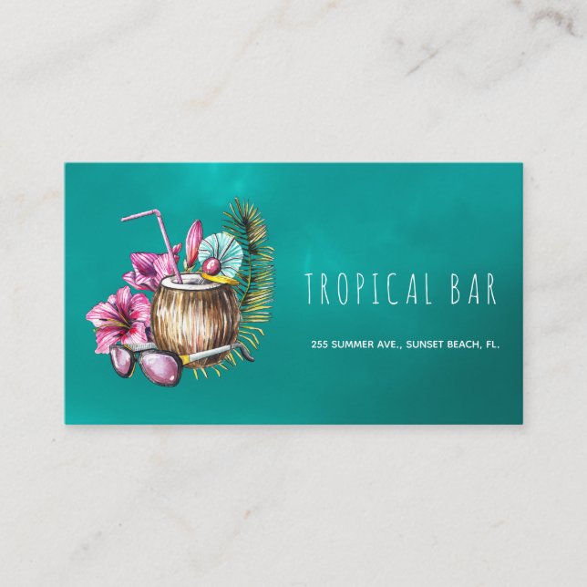 Cartões de visitas de barman tropical da praia do  (Frente)
