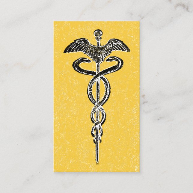 Cartões de visitas de Caduceus - Amarelo Médico En (Frente)