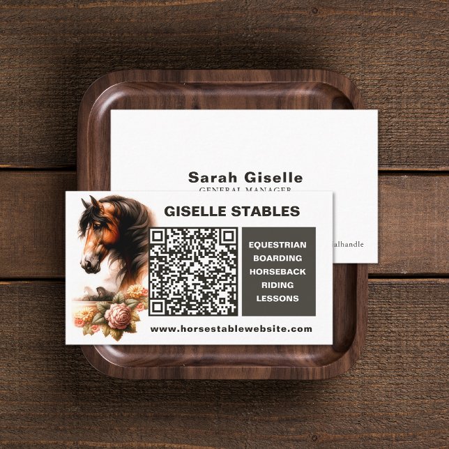 Cartões de visitas de cavalos com código QR (Horse Business Cards with QR Code (front and back))