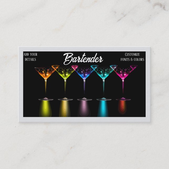 Cartões de visitas de cocktail de barman (Frente)