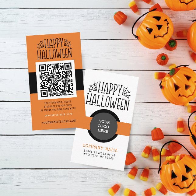 Cartões de visitas de Código de Desconto do Hallow (Modern Halloween Coupon Business Cards Pack of 100 in Orange, Grey, White and Black)