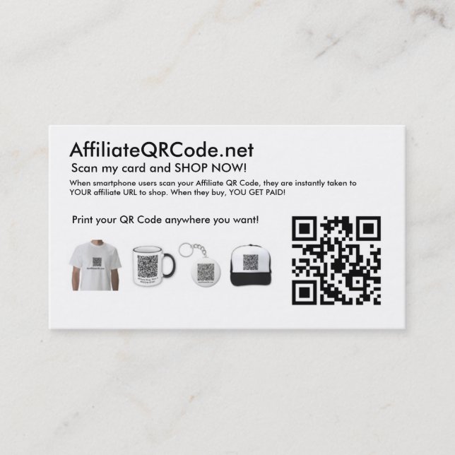 Cartões de visitas de Código QR de Afiliado (Frente)