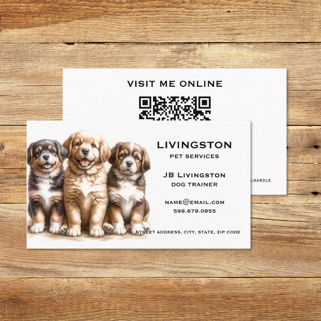 Cartões de visitas de código QR de cães (Dog QR Code Business Cards (front and back))