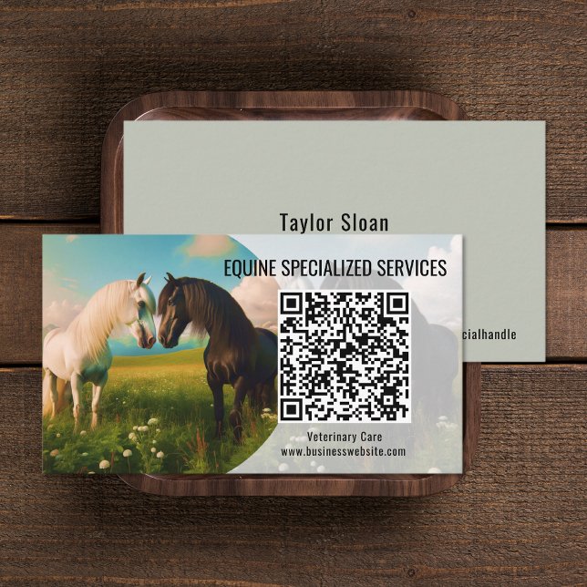 Cartões de visitas de Código QR de Equinos Equinos (Horse Equine QR Code Business Cards (front and back))
