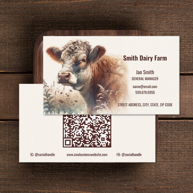 Cartões de visitas de Código QR de Vaca (Cow QR Code Business Cards (front and back))