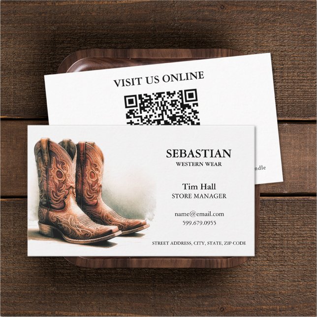 Cartões de visitas de código QR do Visto Ocidental (Western Wear QR Code Business Cards (front and back))