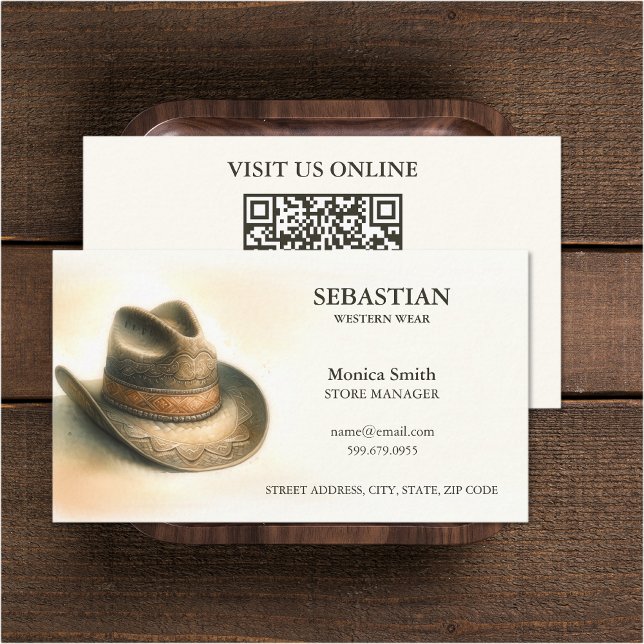 Cartões de visitas de código QR do Visto Ocidental (Western Wear QR Code Business Cards (front and back))