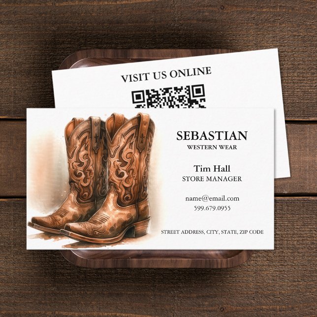 Cartões de visitas de código QR do Visto Ocidental (Western Wear QR Code Business Cards (front and back))