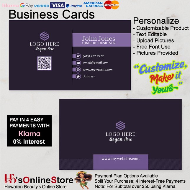 Cartões de visitas de código QR roxos 23 embalagen (Purple QR Code Business Cards 23 Pack of 100.)