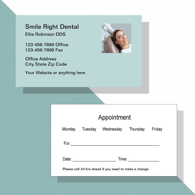 Cartões de visitas de Compromisso de Dentista de S (Smiling patient Dentist appointment cards)