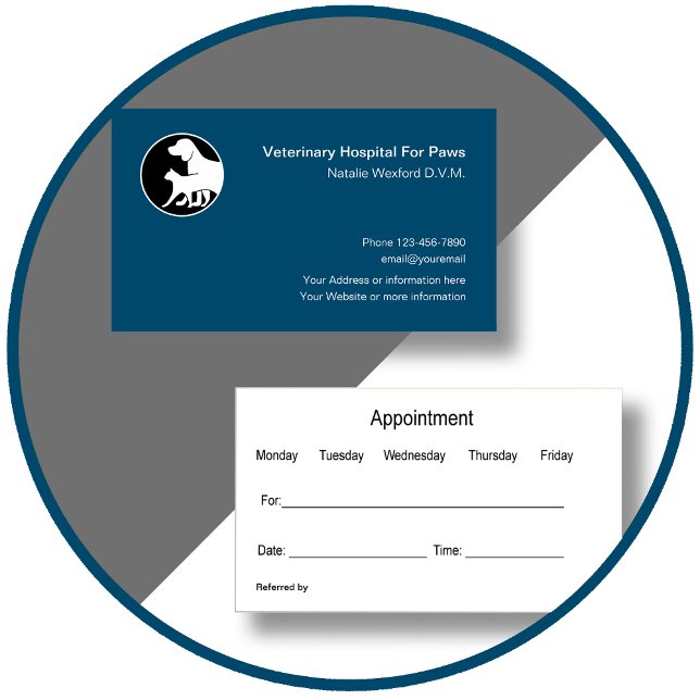 Cartões de visitas de Compromisso Veterinários Mod (Veterinarian Appointment Cards by CustomBusinessTemplates)