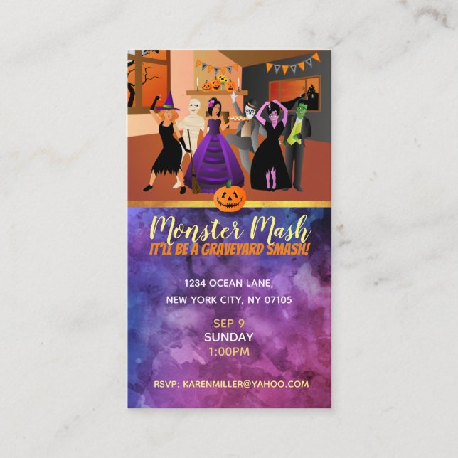 Cartões de visitas de convites para o Halloween (Frente)