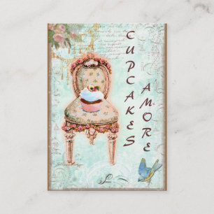 Cartões de visitas de Cupcake e Rosas rosa