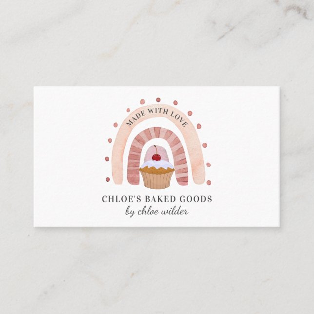 Cartões de visitas de Cupcake Rainbow para padaria (Frente)