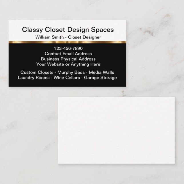 Cartões de visitas de Design de Closet Classy (Frente/Verso)