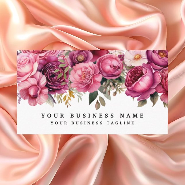 Cartões de visitas de Flores Rosa Brilhantes Elega (Criador carregado)
