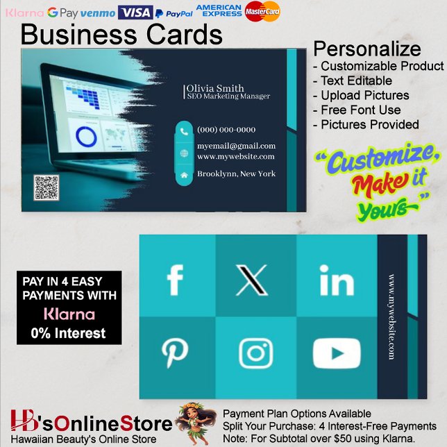 Cartões de visitas de mídia social com 7 pacotes d (Social Media Business Cards 7 Pack of 100.)