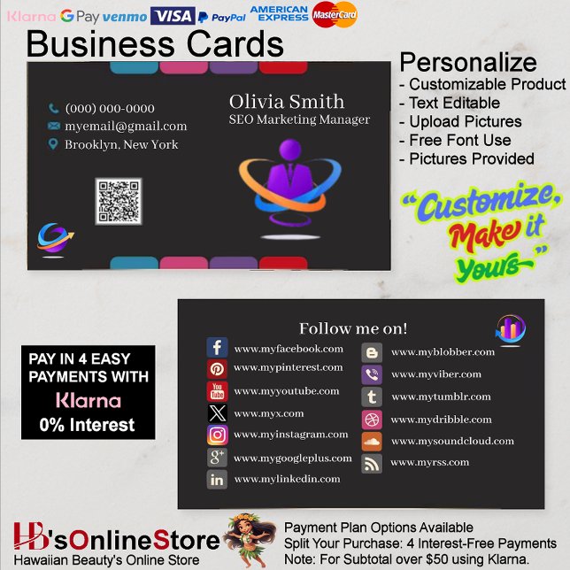 Cartões de visitas de mídia social com pacote de 1 (Social Media Business Cards 5 Pack of 100.)