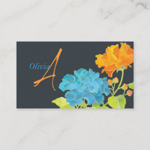 Cartões de visitas de Monograma de Peony Laranja 