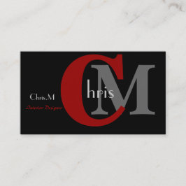 Cartões de visitas de monograma preto e vermelho p