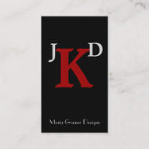 Cartões de visitas de monograma preto e vermelho p
