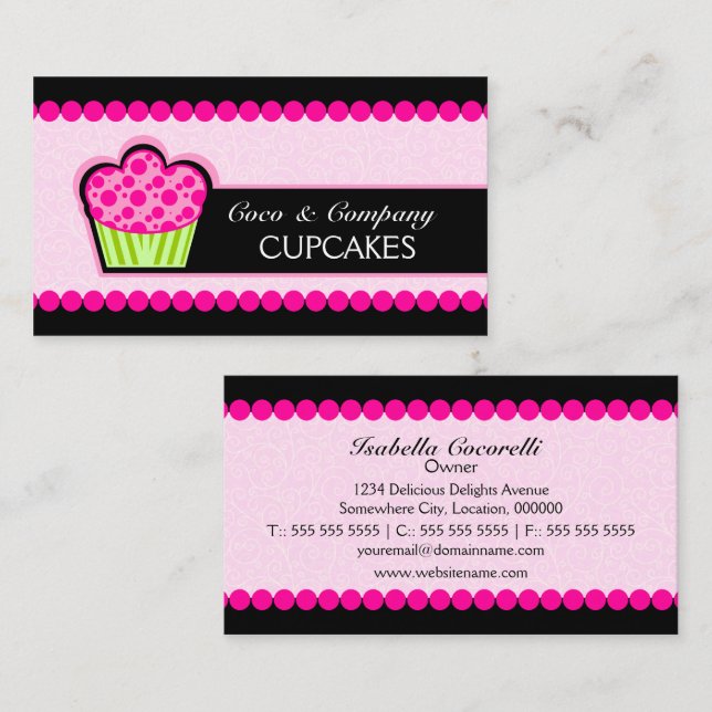 Cartões de visitas de padaria de Cupcake (Frente/Verso)