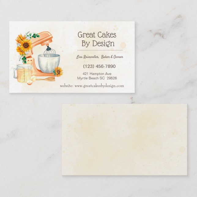 Cartões de visitas de torta floral amarela (Frente/Verso)