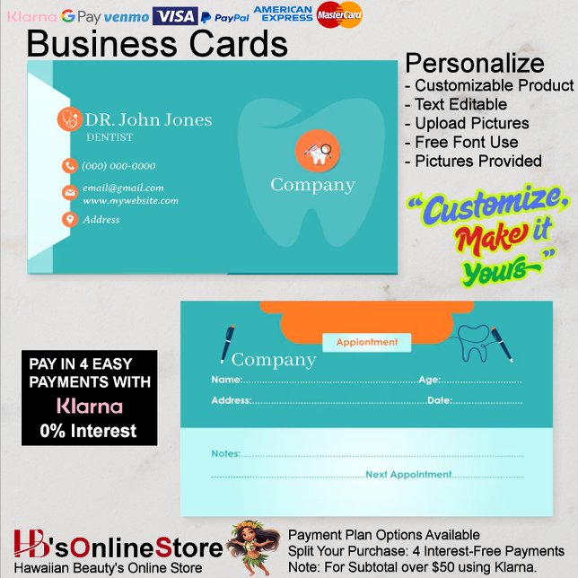 Cartões de visitas Dentist, 47 Embalagem de 100 (Dentist Business Cards 47 Pack of 100.
)