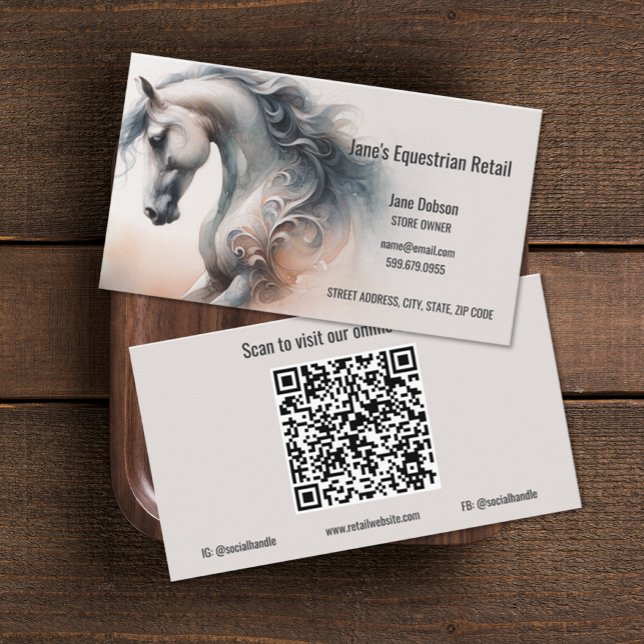 Cartões de visitas do Código QR Equestre (Horse Equestrian QR Code Business Cards (front and back))