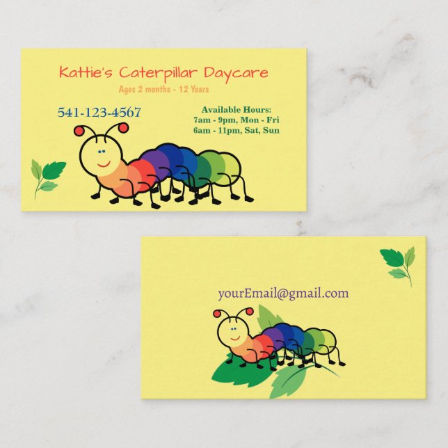 Cartões de visitas do Rainbow Caterillar Daycare (Frente/Verso)