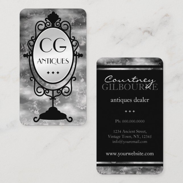 Cartões de visitas do revendedor de Antiques Vinta (Frente/Verso)