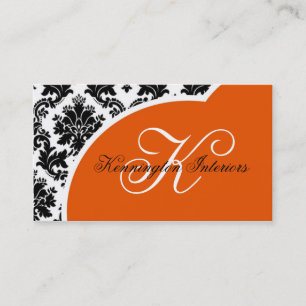 Cartões de visitas do Sherbet Orange Black Damask