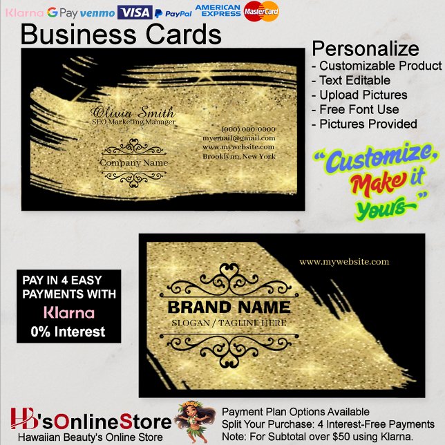 Cartões de visitas Elegantes Dourados e Pretos com (Gold & Black Elegant Business Cards with Template 16.
)