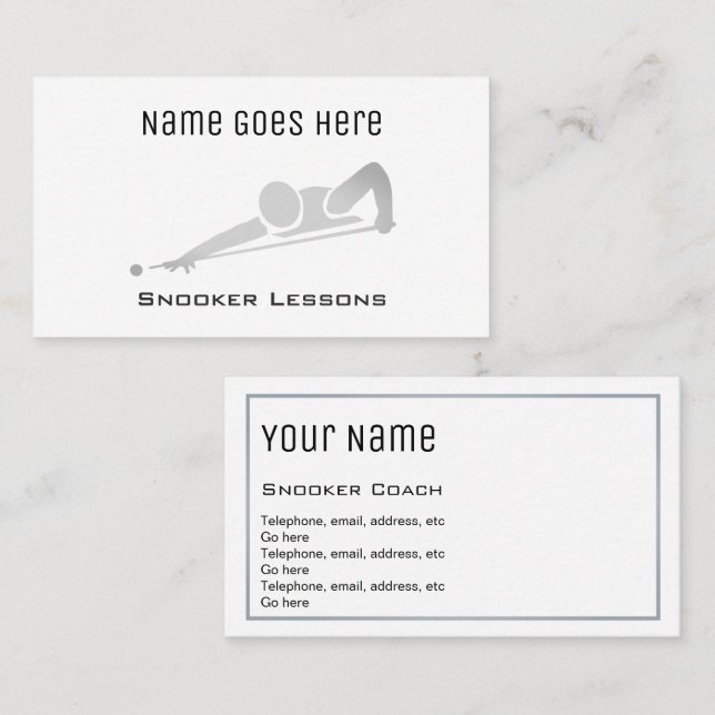 Cartões de visitas "essenciais" do Snooker (Frente/Verso)