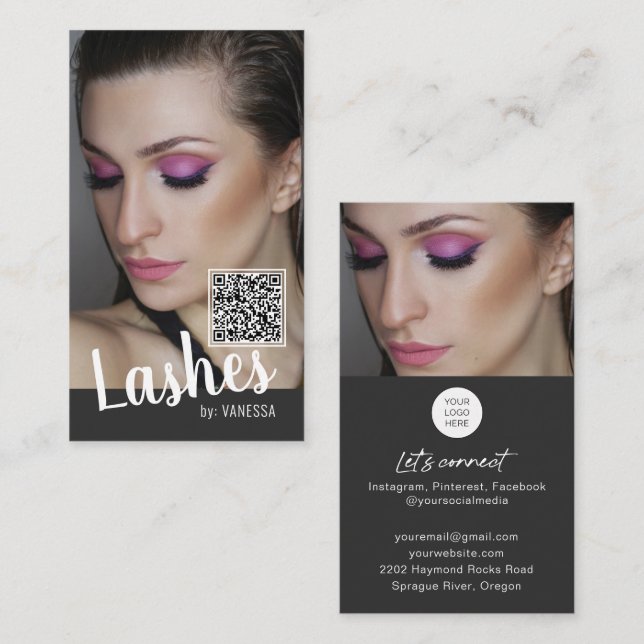 Cartões de visitas Eyelash com código QR e fotos (Frente/Verso)
