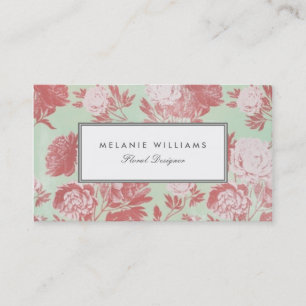 Cartões de visitas Florais Vintage Mint Coral Peo