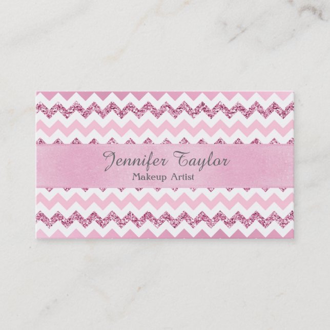 Cartões de visitas Glitter de Zigzag Chevron Rosa (Frente)