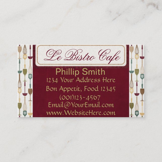 Cartões de visitas Le Bistro Cafe (Frente)