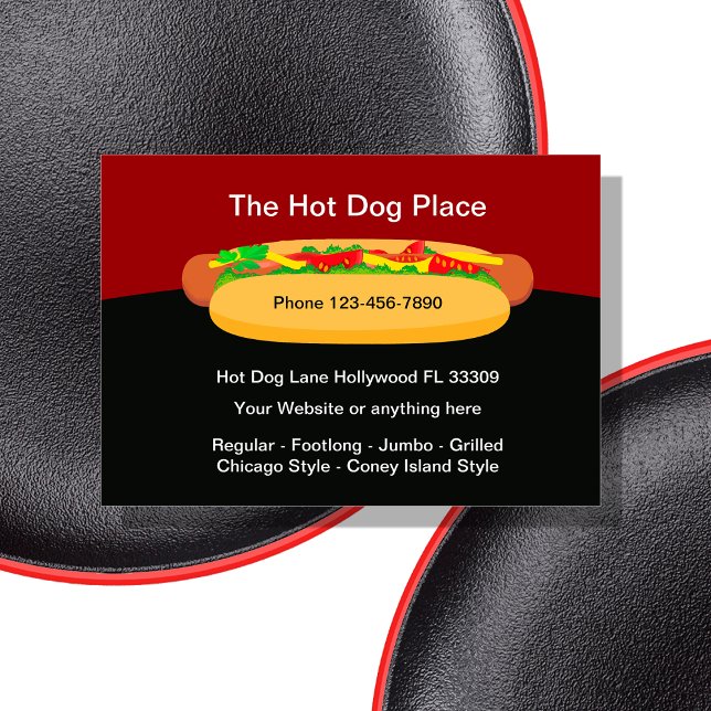 Cartões de visitas legal do Hotdog Restaurant (Hot Dog theme business cards by Custom Business Templates)
