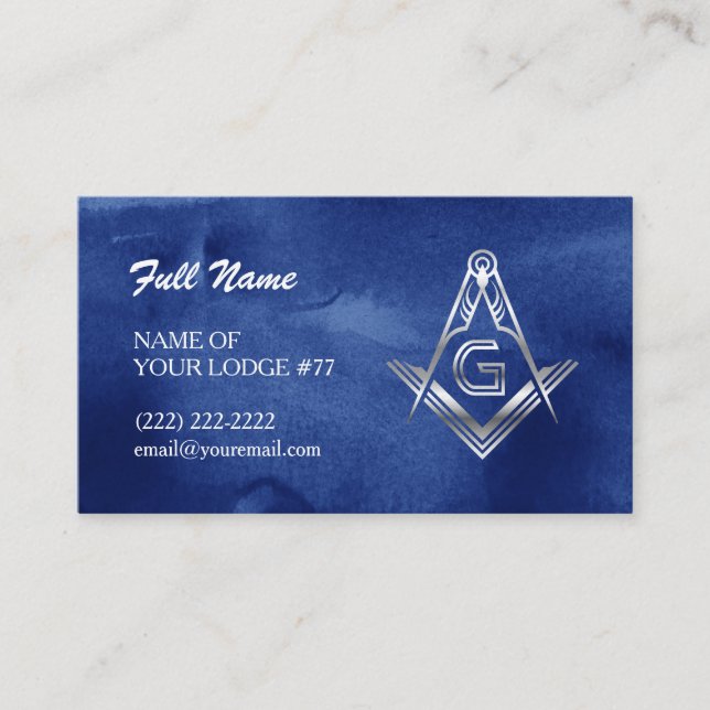 Cartões de visitas Masonic | Blue & Silver Waterco (Frente)