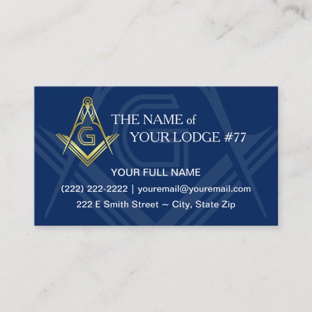 Cartões de visitas Masonic | Marinho Blue Dourado  (Frente)