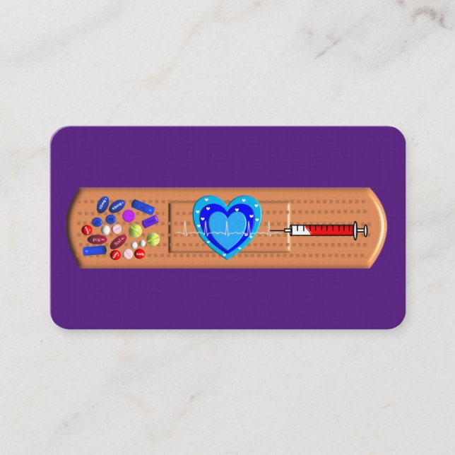 Cartões de visitas Médicos Púrpura Grande Bandaid (Frente)