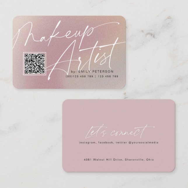 Cartões de visitas modernos de código QR para maqu (Frente/Verso)