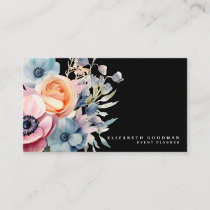 Cartões de visitas Negras de Flores Doces Elegante