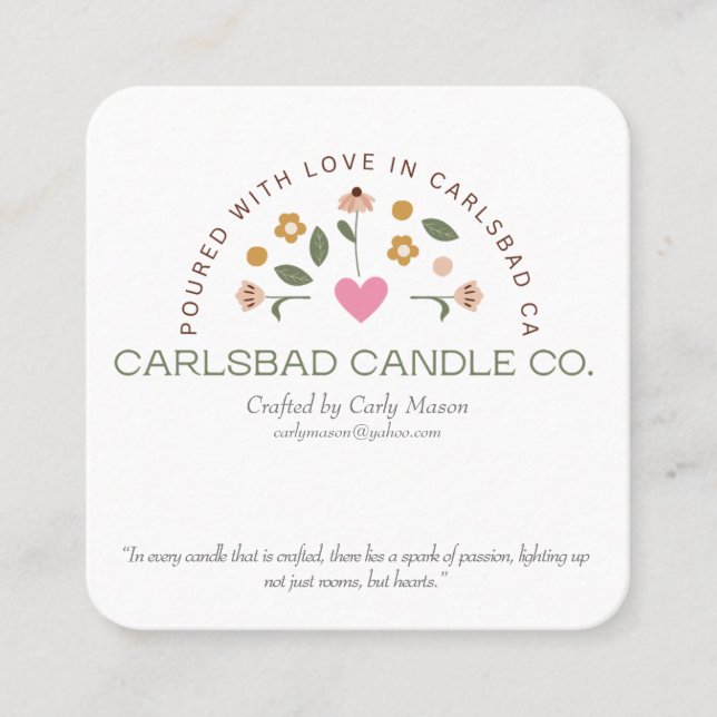Cartões de visitas para Carlsbad Candle Co. (Frente)