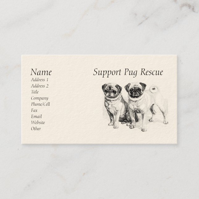 Cartões de visitas personalizáveis de Precioso Pug (Frente)